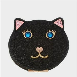 Betsey Johnson Black Glitter Cat Compact Mirror